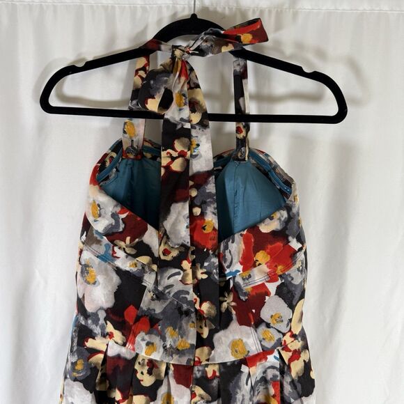 Hitherto Anthropologie Dress Women's 14 Blue Red Floral Zip Back Sleeveless Tie - Picture 12 of 14
